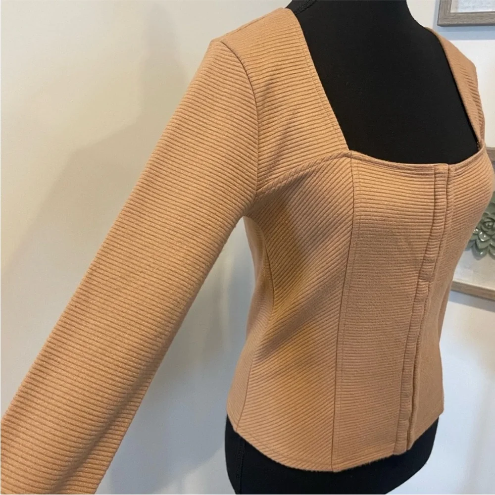 Anthropologie BB Dakota Camel Ribbed Knit Corset Style Top NWT! - Picture 4 of 10